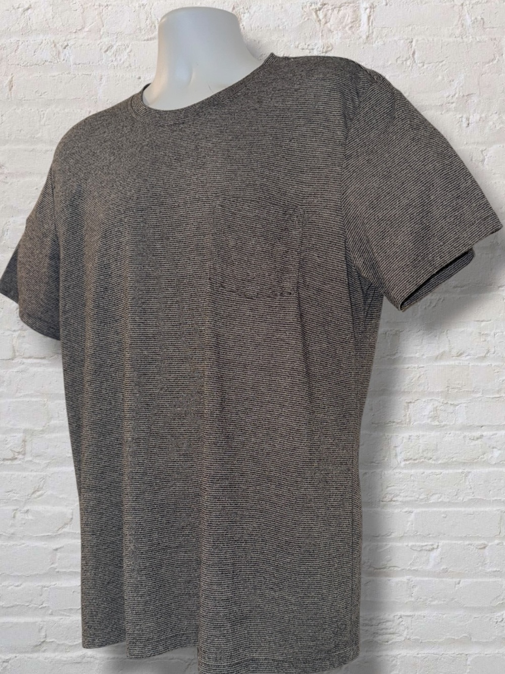 Public Opinion Mens Large Pocket T Shirt Brown Heather Stripe Crew Neck